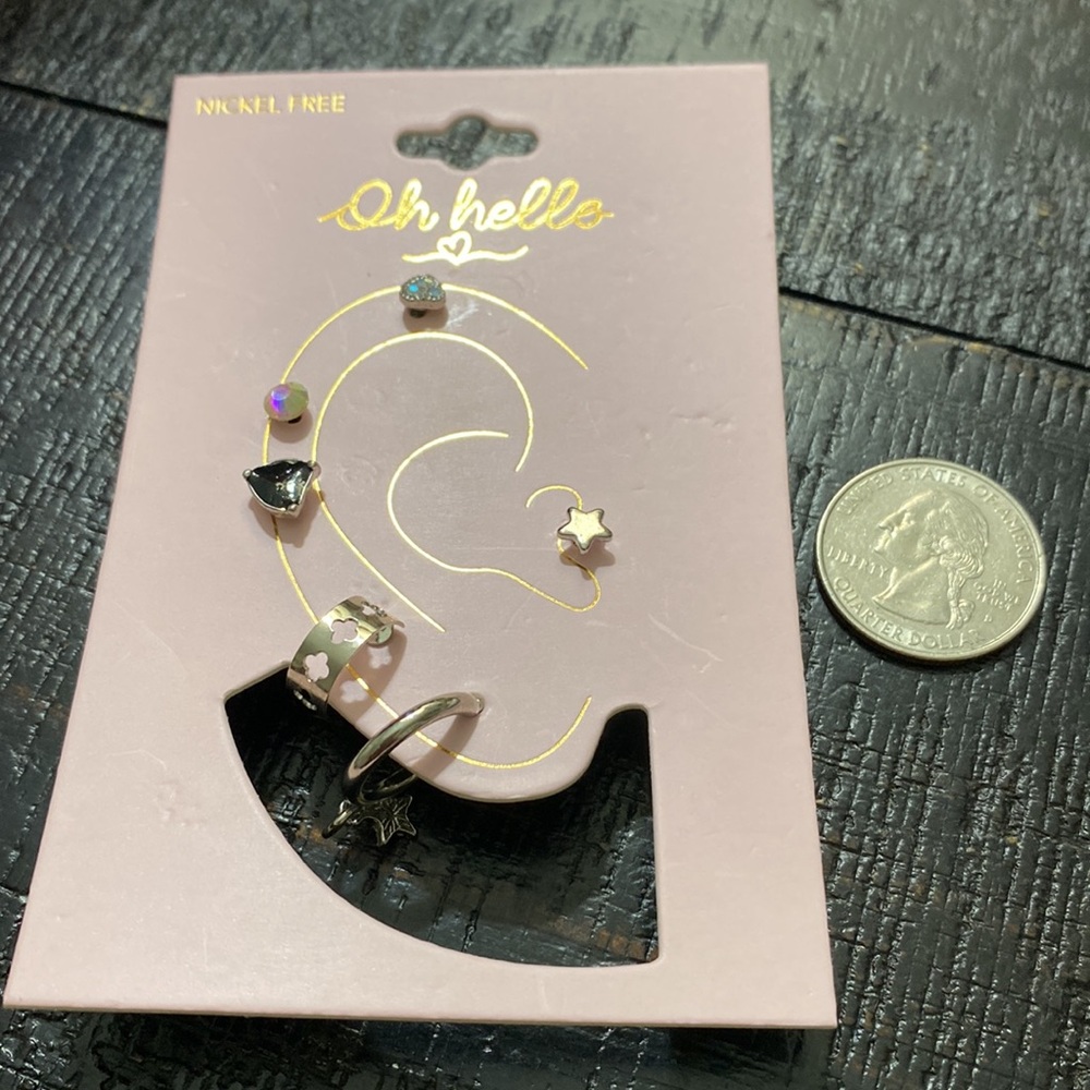 Oh Hello NWT 6 Single Pierced Silver Tone Earring Set! - Picture 2 of 2